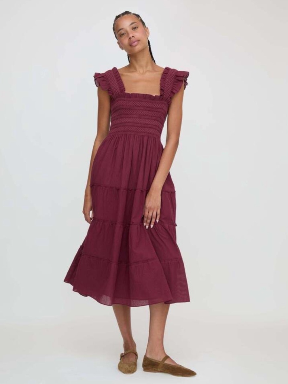 Hill House The Ellie Nap Dress in Burgundy Shadow Stripe